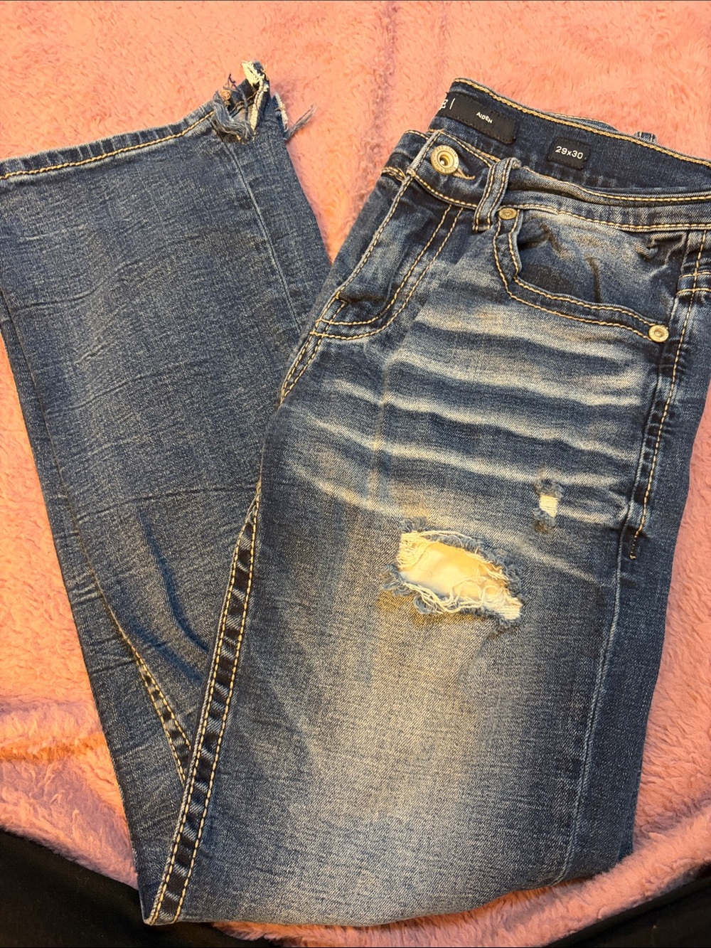 BKE Men's Blue Distressed Bootcut Jeans